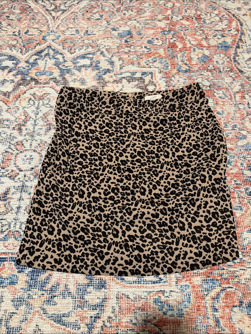 LOFT Beige and Black Leopard Print Mini Skirt
